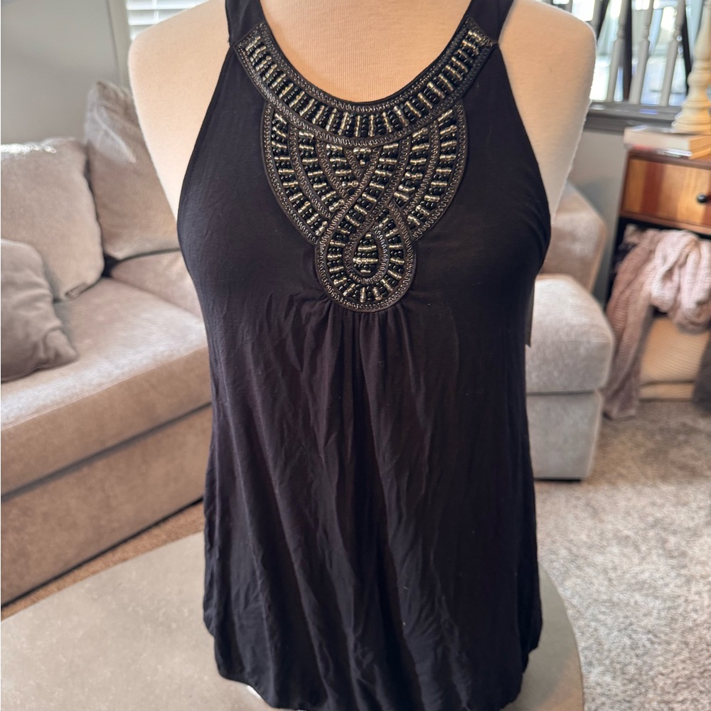 Lane Bryant Black Beaded Halter Tank Top